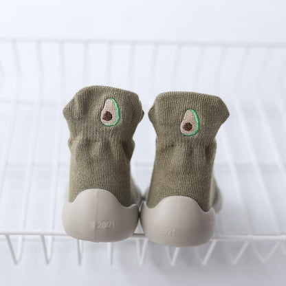 Autumn New Soft Sole Baby Walking Shoes Knitted Embroidered Baby Floor Socks Shoes Avocado Children&