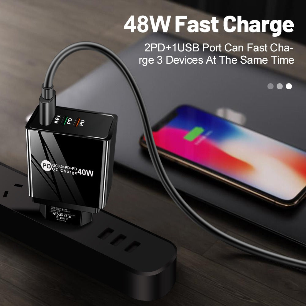 USB+2PD Type-C mobile phone charger LED with light travel charging head