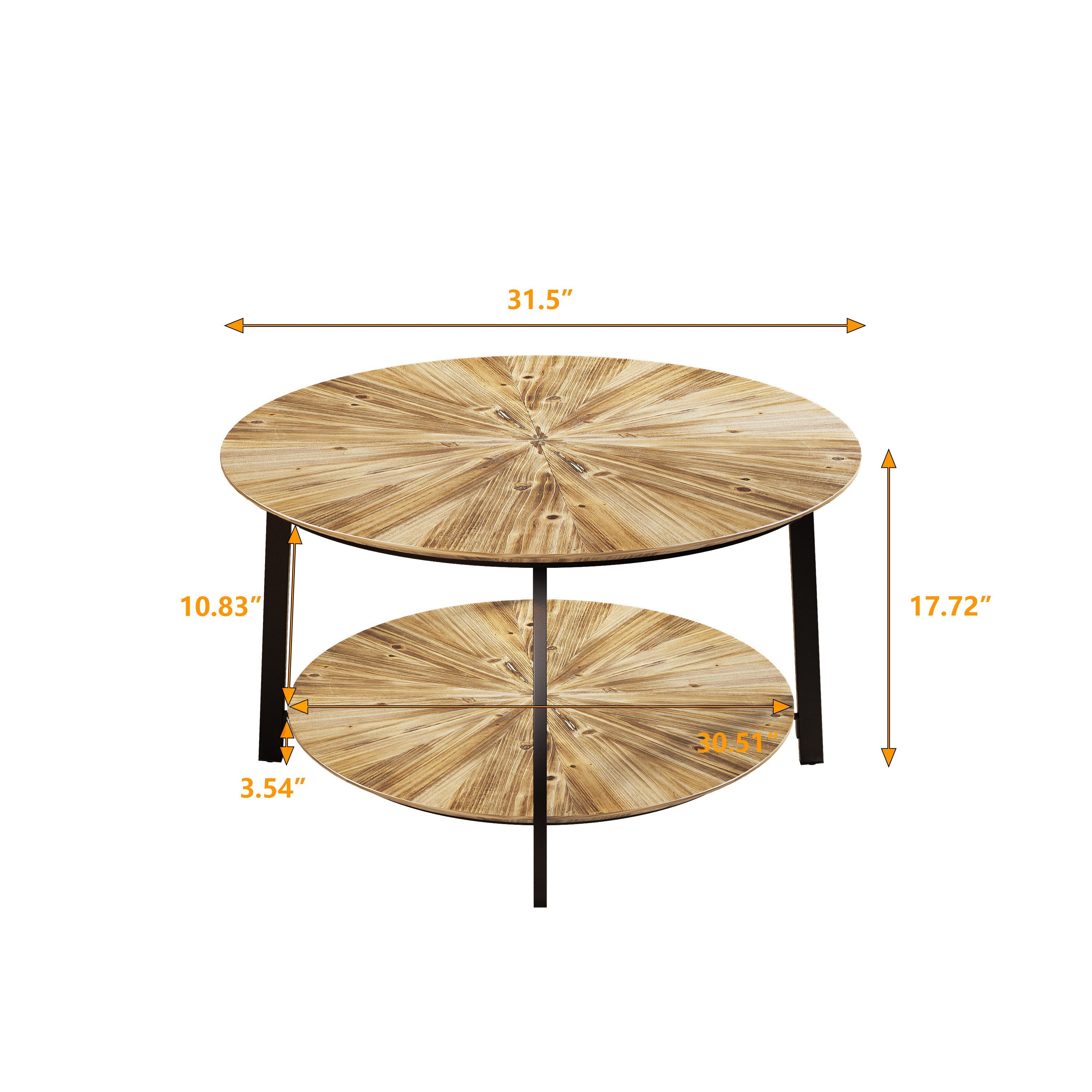 31.5 "Round Coffee Table Stand Wooden Double Layer Coffee Table with Open Storage Space and Metal Table Legs