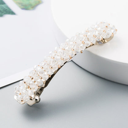 Korean Style Retro Crystal Beaded Hair Clip Simple Wild One Word Clip Female Side Clip Spring Clip Korean Hair Accessories