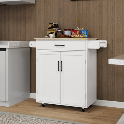Kitchen island rolling trolley cart with 1 drawer &amp; 2 doors with storage racks &amp; Adjustable Shelves &amp; towel rack