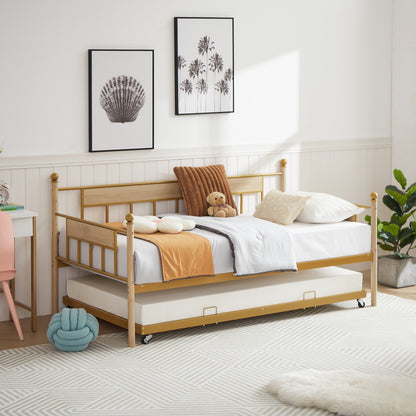Daybed sofa bed metal framed with trundle twin size  golden 77&