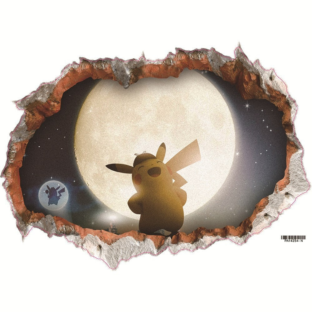 New 3D Pikachu Wall Sticker Pok é mon Wallpaper Self adhesive Cartoon Graffiti Anime Poster Children&