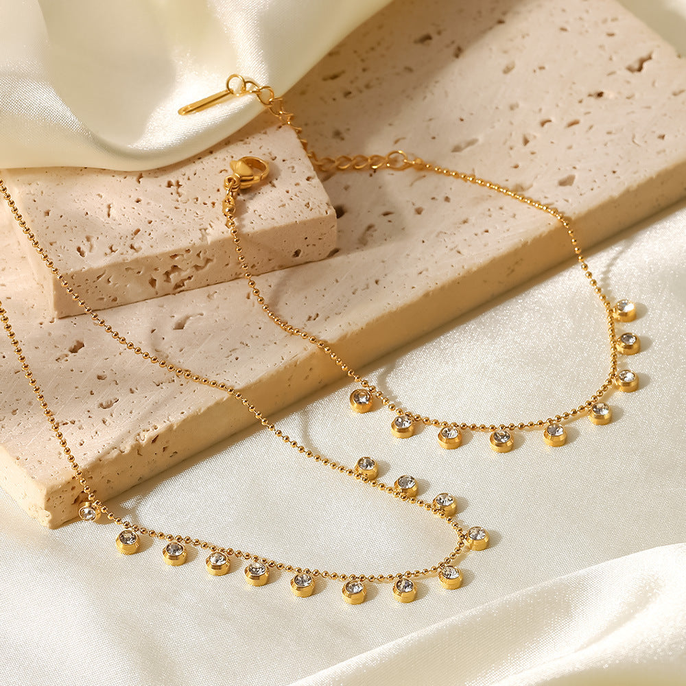 Fashionable and versatile titanium steel necklace white zircon stainless steel necklace for women