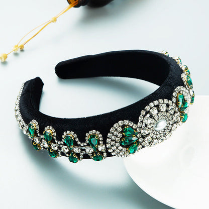Hair Hoop Heavy Craft Retro Palace Feng Shui Drill Sponge Head Hoop Wide Side Baroque High Skull Top Hair Accessories