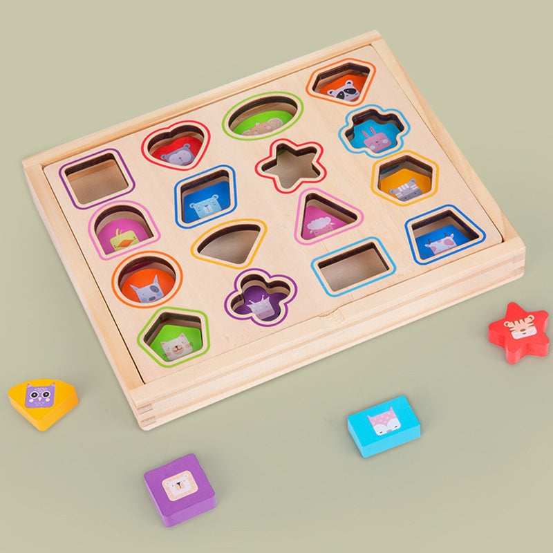 Wooden shape matching block box, children&