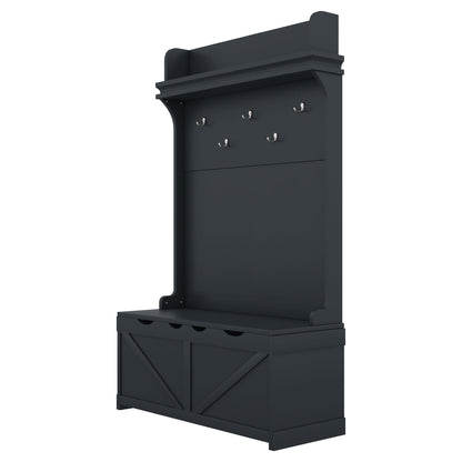 Hall tree with storage desk, entrance desk with drawers and 5 hooks, display rack, dark blue