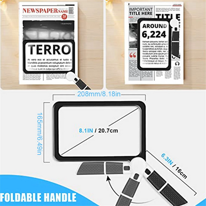 Full-Page 5X Magnifying Glass for Reading, Folding Lighted Magnifier with 48 LED Lights, Rectangular Handhold Magnifier