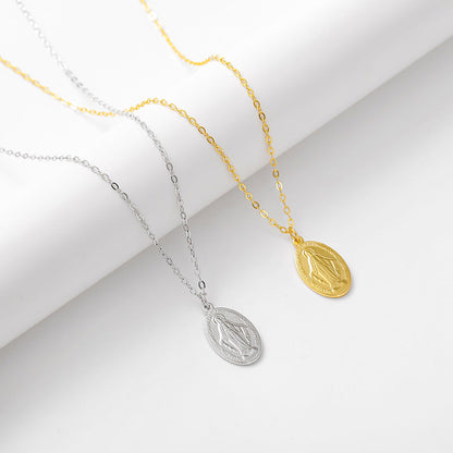 Gilded Virgin Mary necklace for women 925 sterling silver Virgin Mary coin collarbone chain