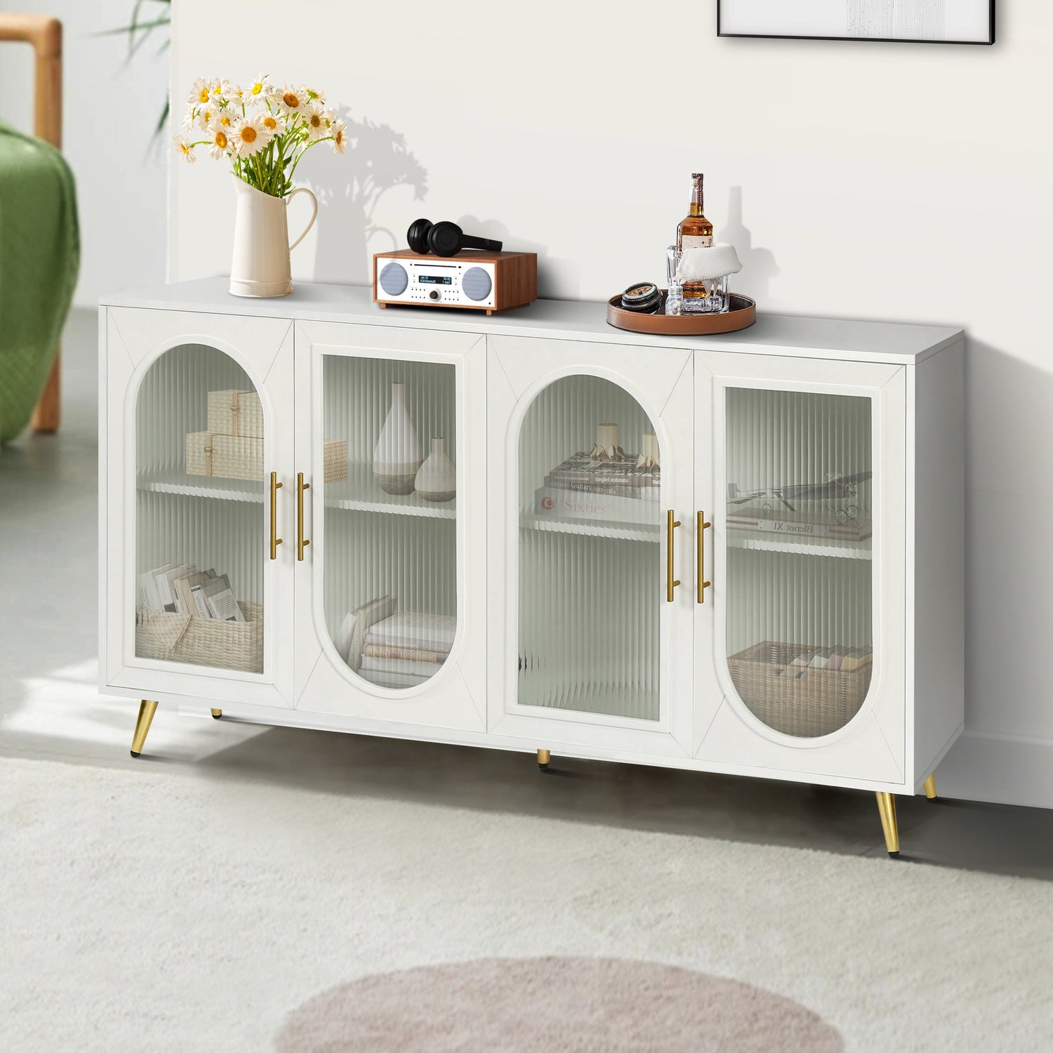 TV Stand for 65+ Inch TV, Wood TV Stand with Storage Cabinet &amp; Adjustable Shelves, Media TV Console for Living Room Bedroom