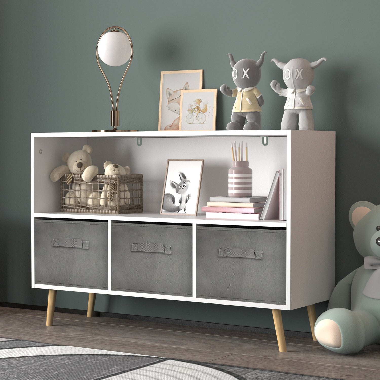 Kids bookcase with Collapsible Fabric Drawers Children&