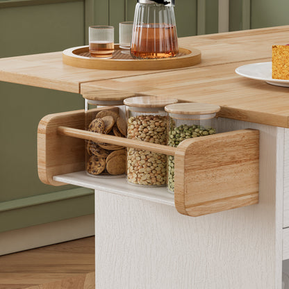44 Inch Kitchen Island Cart with Solid Wood Top, Wine Storage, Spice Rack, Towel Rack, Wine Glass Holder White &amp; Oak
