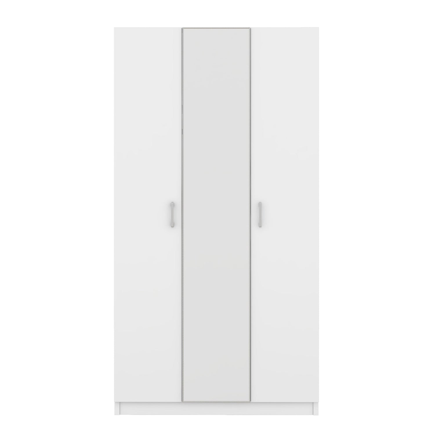 3 Door Wardrobe with Mirror, Armoire with Hanging Rod and 3 Fixed Shelves,White