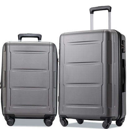 Expanable Spinner Wheel 2 Piece Luggage Set ABS Lightweight Suitcase with TSA Lock 20inch+24inch Dark Gray + Plastic