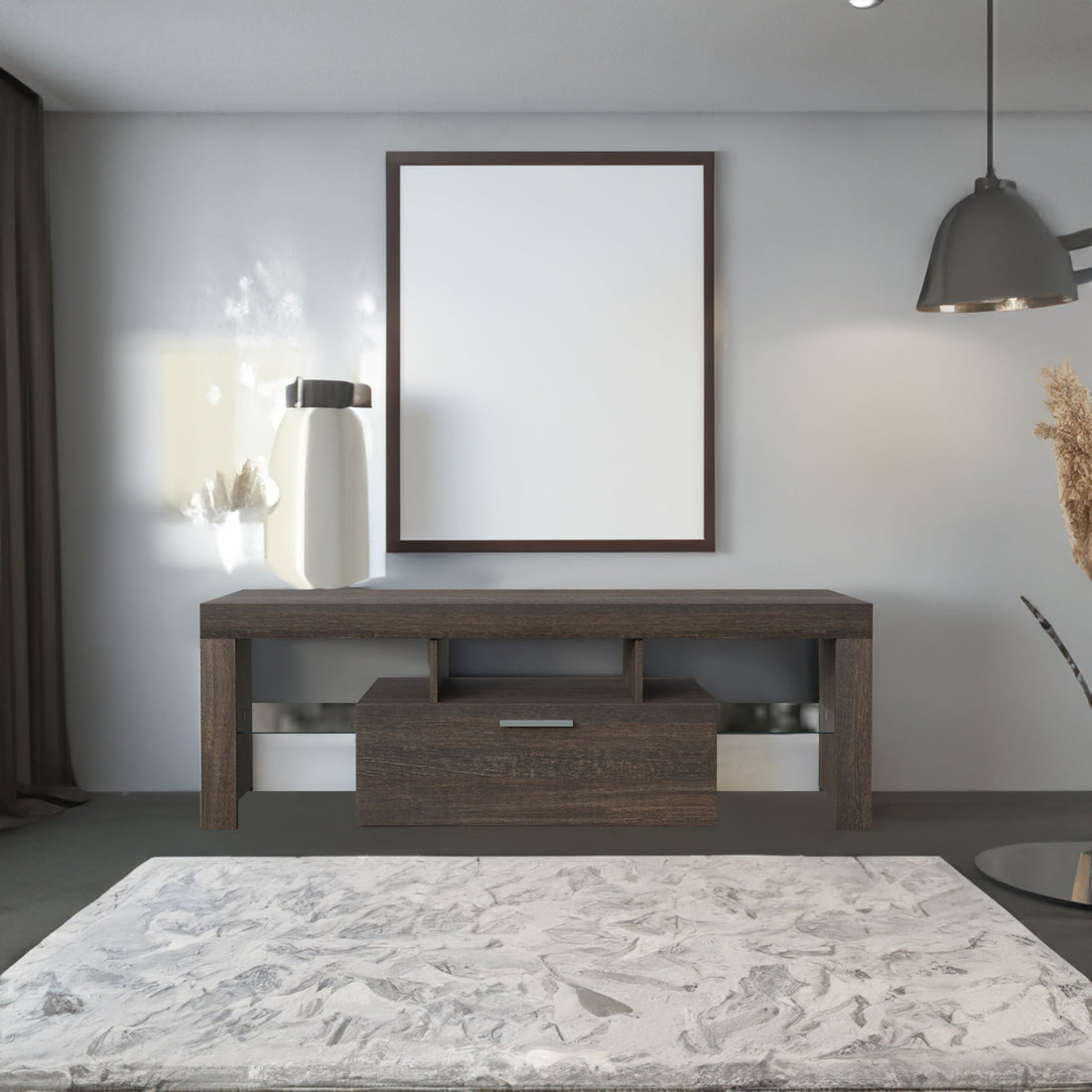 20 minutes quick assembly brown simple modern TV stand Brown TV bracket with LED Color Changing Lights for Living Room