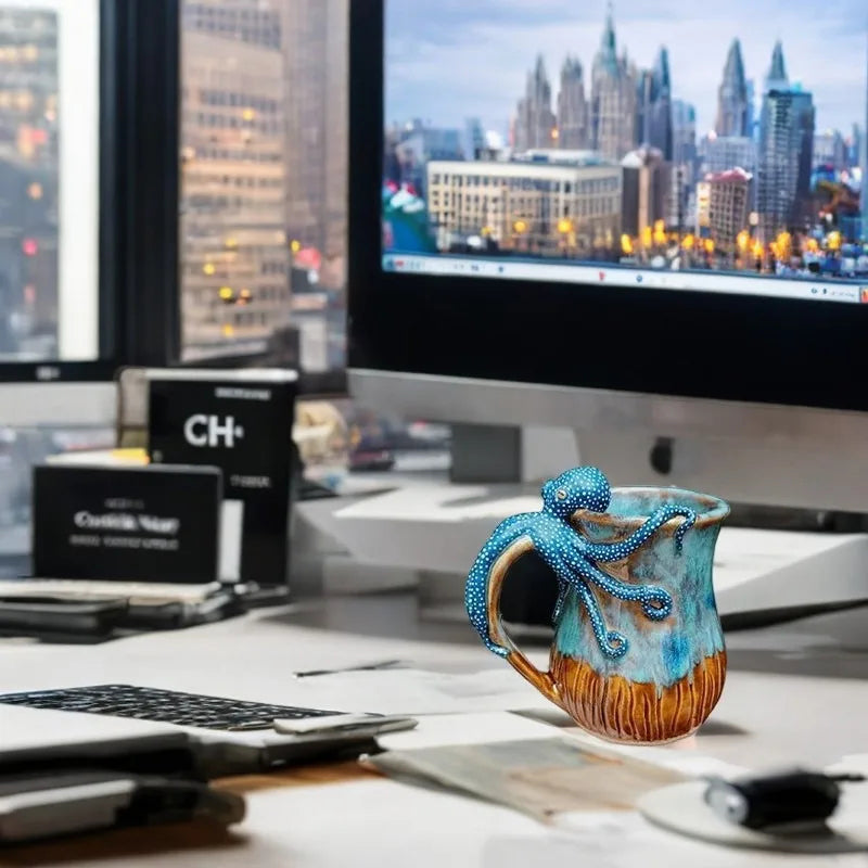 Handmade Deep Blue Octopus Mug. For Hot &amp; Cold Drinks