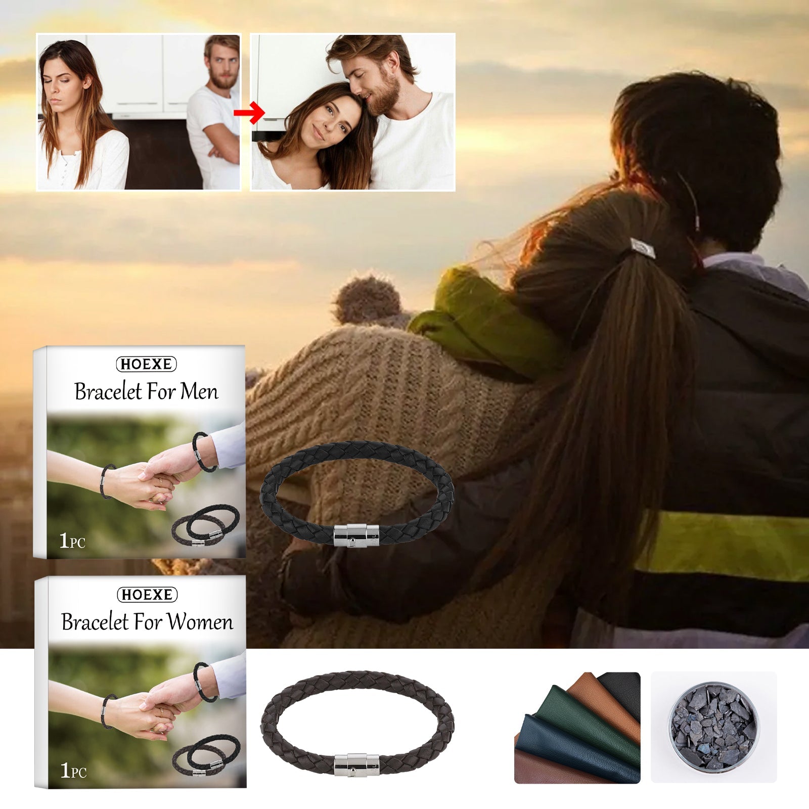 Couple Bracelet, Pu Leather Rope Woven Men&