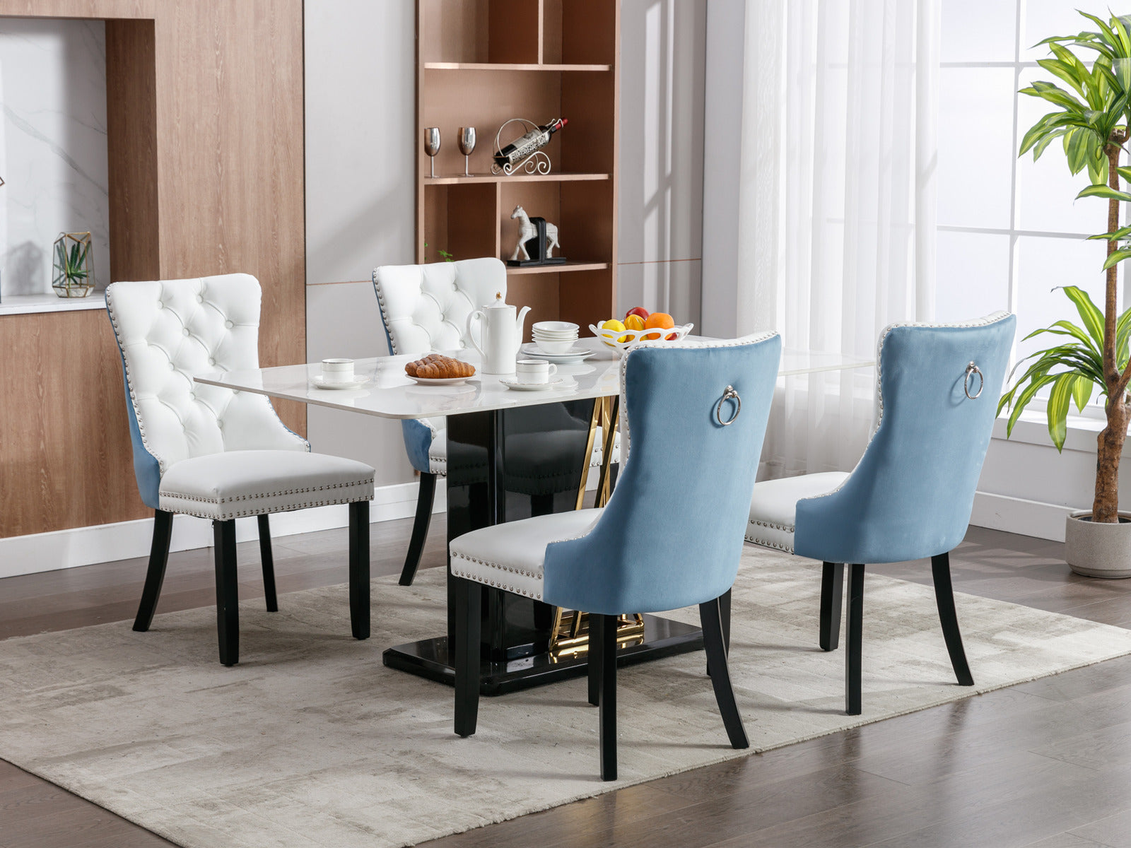 A&amp;A Furniture Nikki Collection Modern High-end Tufted Solid Wood Contemporary PU 2-Pcs Set White+Light Blue