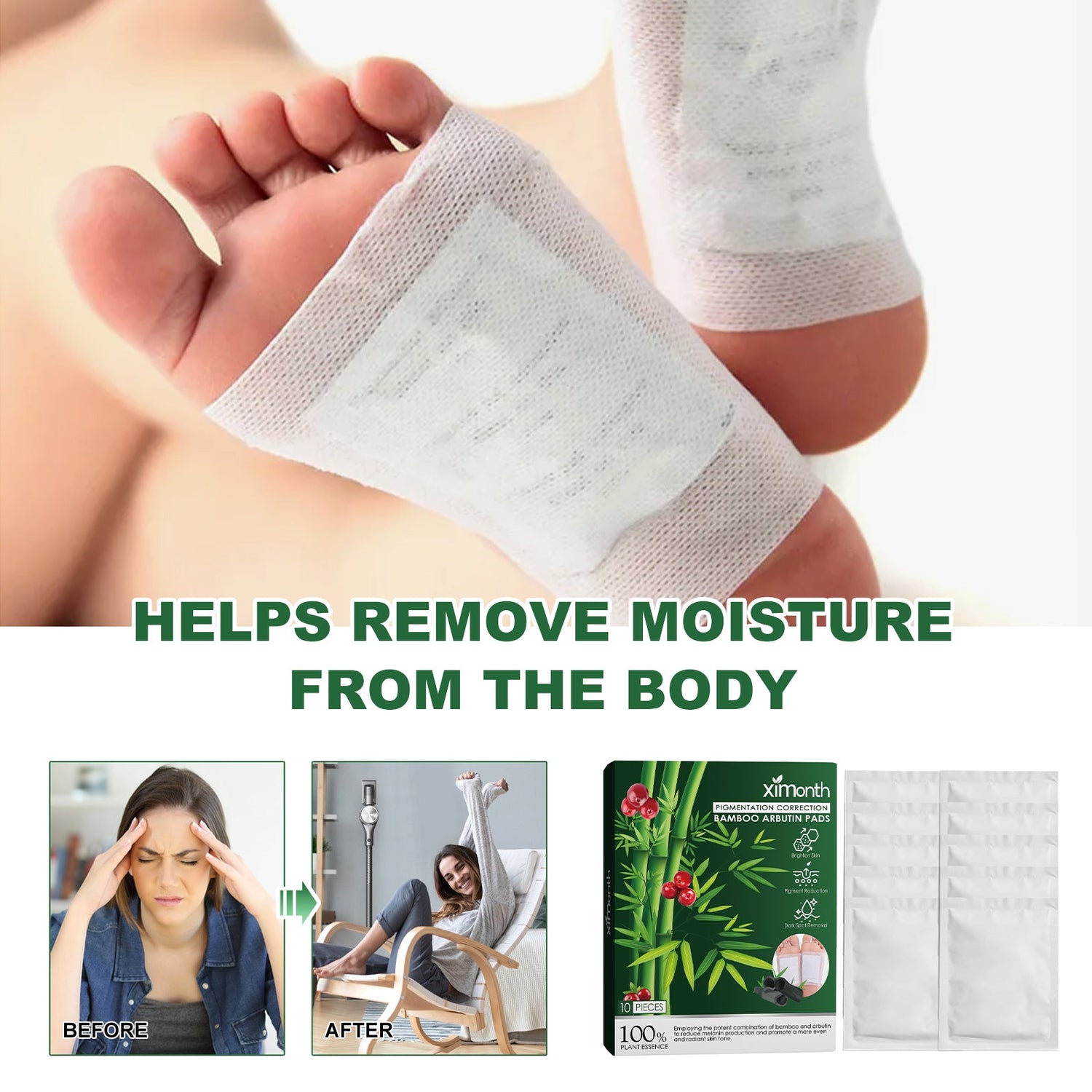 Pigmentation Correction Bamboo Arbutin Pads, Relieve Body Stress Improve Sleep Clean Skin Beauty Foot Patch