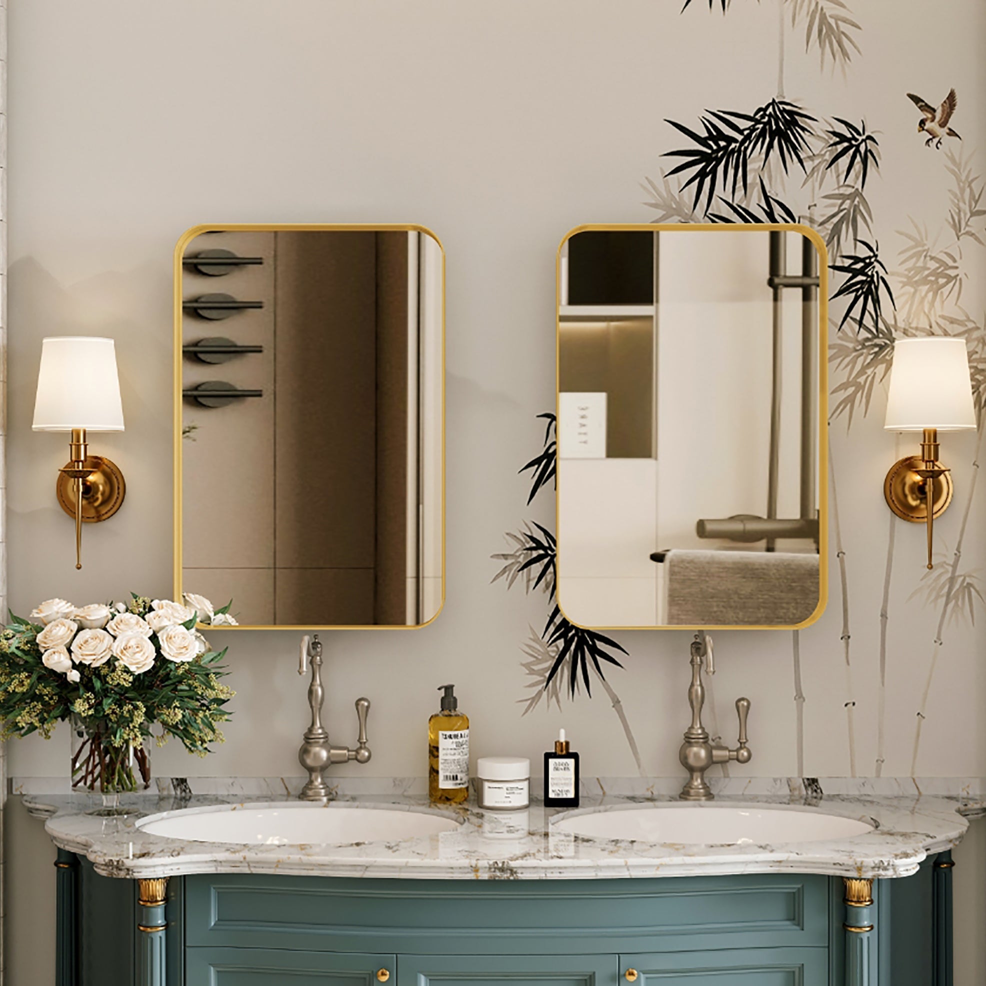 16x24 inch embedded metal frame medicine cabinet with mirror storage cabinet and adjustable shelf matte gold
