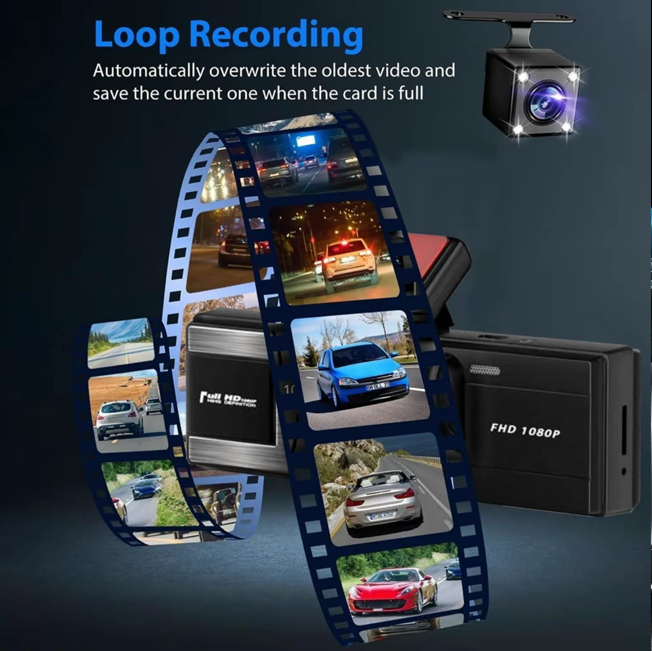 3-Camera Dash Cam – Front, Rear &amp; Inside Car Recorder with WiFi &amp; Night Vision