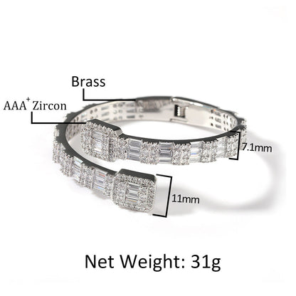 Fashionable Opening Bracelet Ins Style Diamond Set Interwoven Two Color Bracelet Personalized Hip Hop Men&