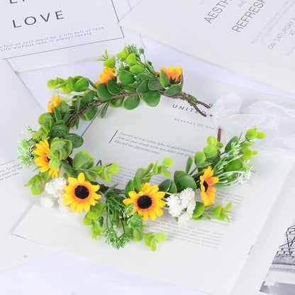 Girl Spring Outing Wreath Headwear Simulation Eucalyptus Starry Sky False Sunflower Children&