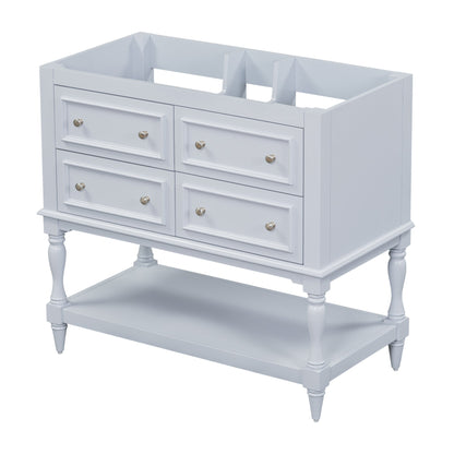 36" Bathroom Vanity Cabinet without Sink Standing Vanity Set with 4 Drawers&amp; Soft Closing Doors Blue (NOT INCLUDE BASIN SINK)