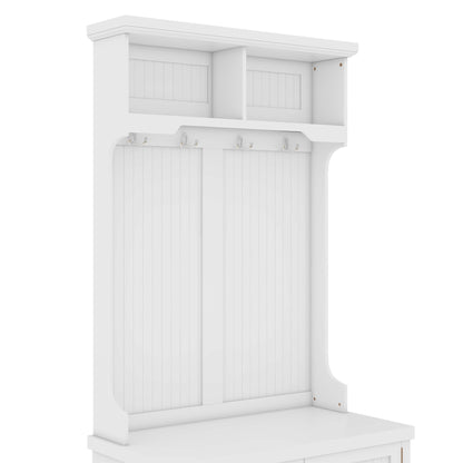Hall Tree with Storage Shoe Bench for Entryway and Hallway, 4-in-1 Design Coat Racks with 4 Hooks for Living Room, White