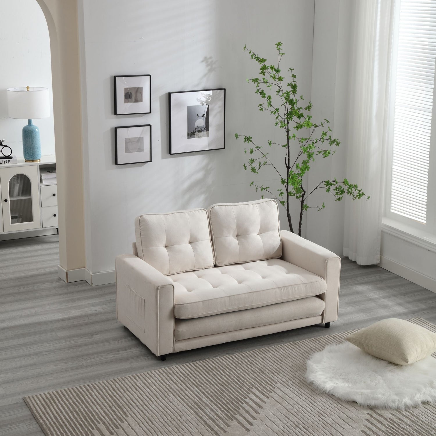 3 Fold Sofa Convertible Futon Couch sleeper sofabed Space saving loveseat Dark Gray &amp; Light Gray &amp; Beige