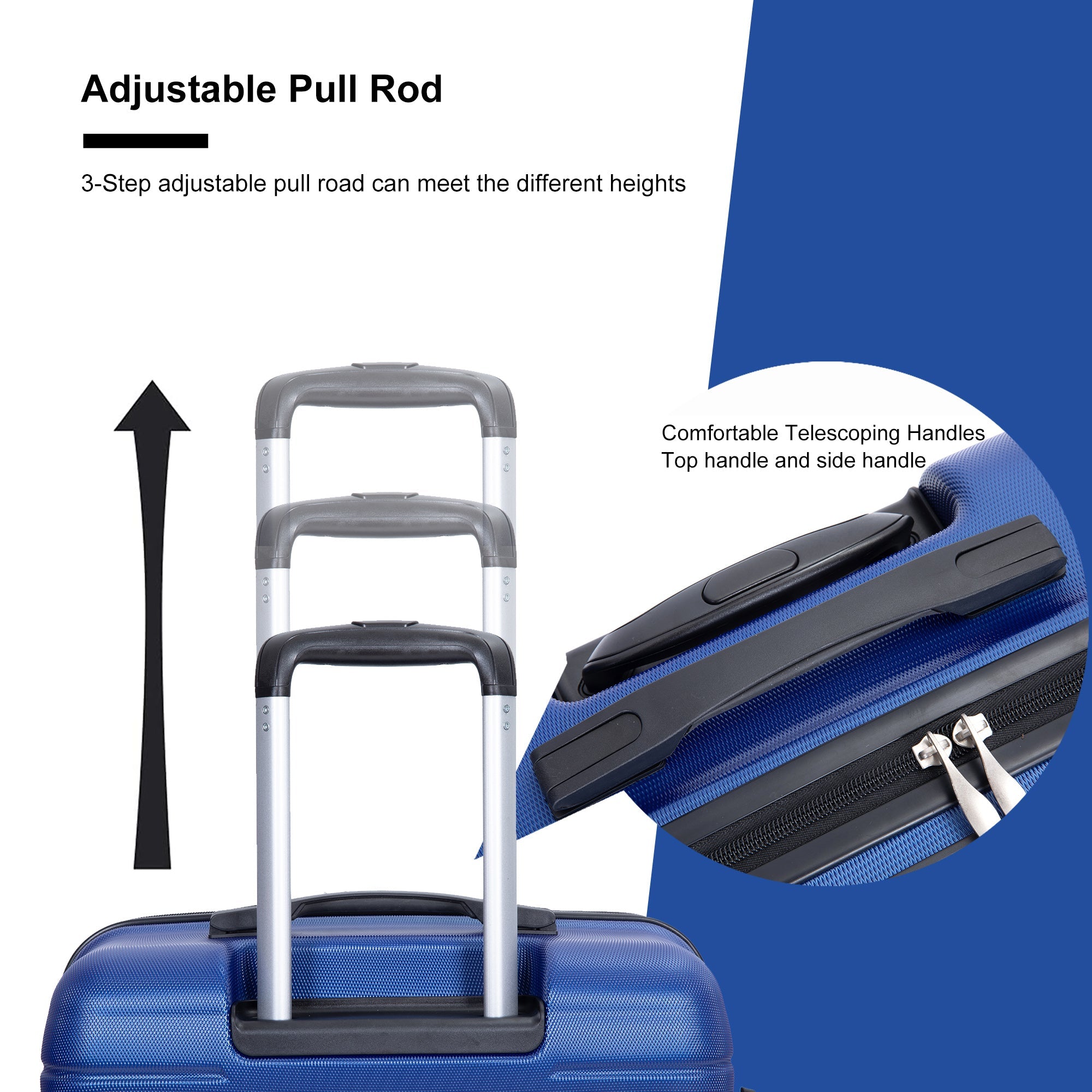 3 Piece Luggage Sets PC Lightweight &amp; Durable Expandable Suitcase with Two Hooks, Spinner Wheels, TSA Lock, (21/25/29) Dark Blue