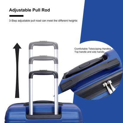 3 Piece Luggage Sets PC Lightweight &amp; Durable Expandable Suitcase with Two Hooks, Spinner Wheels, TSA Lock, (21/25/29) Dark Blue