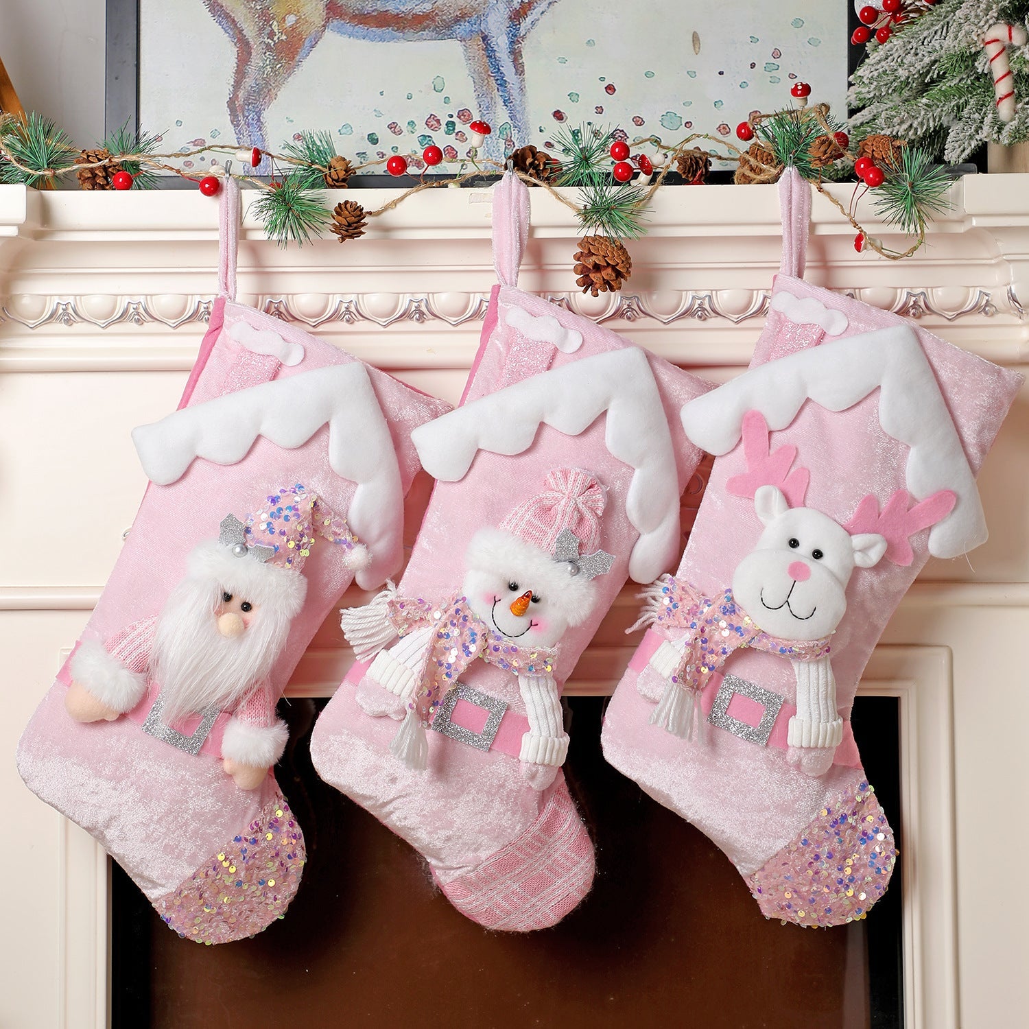 Christmas decoration, pink sequins, children&