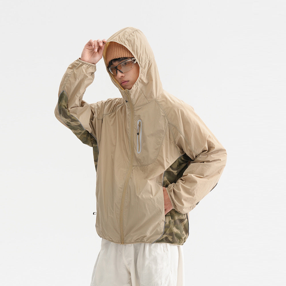 Camouflage Spliced Thin Hooded Sun Protection Clothing Men&