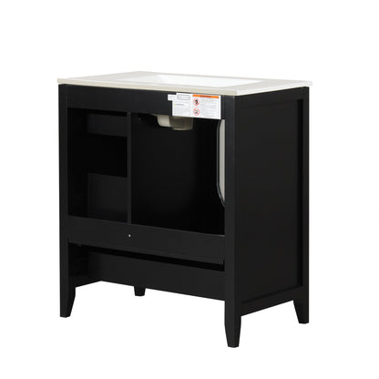30" Bathroom Vanity with Sink, Bathroom Vanity Cabinet with Three Drawers and Door, Solid Wood and MDF, Black