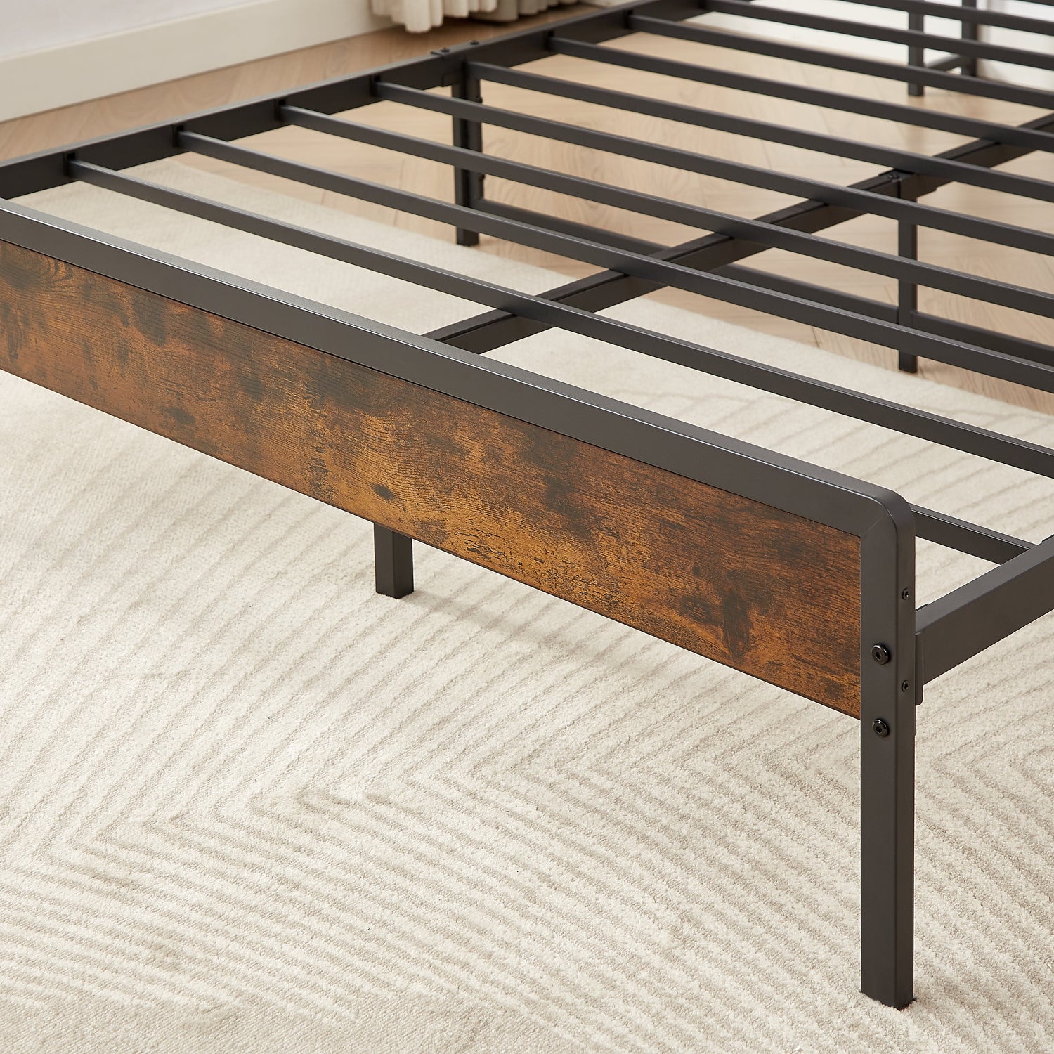 Bed frame with charging station full size, Rustic Brown, 83.1&