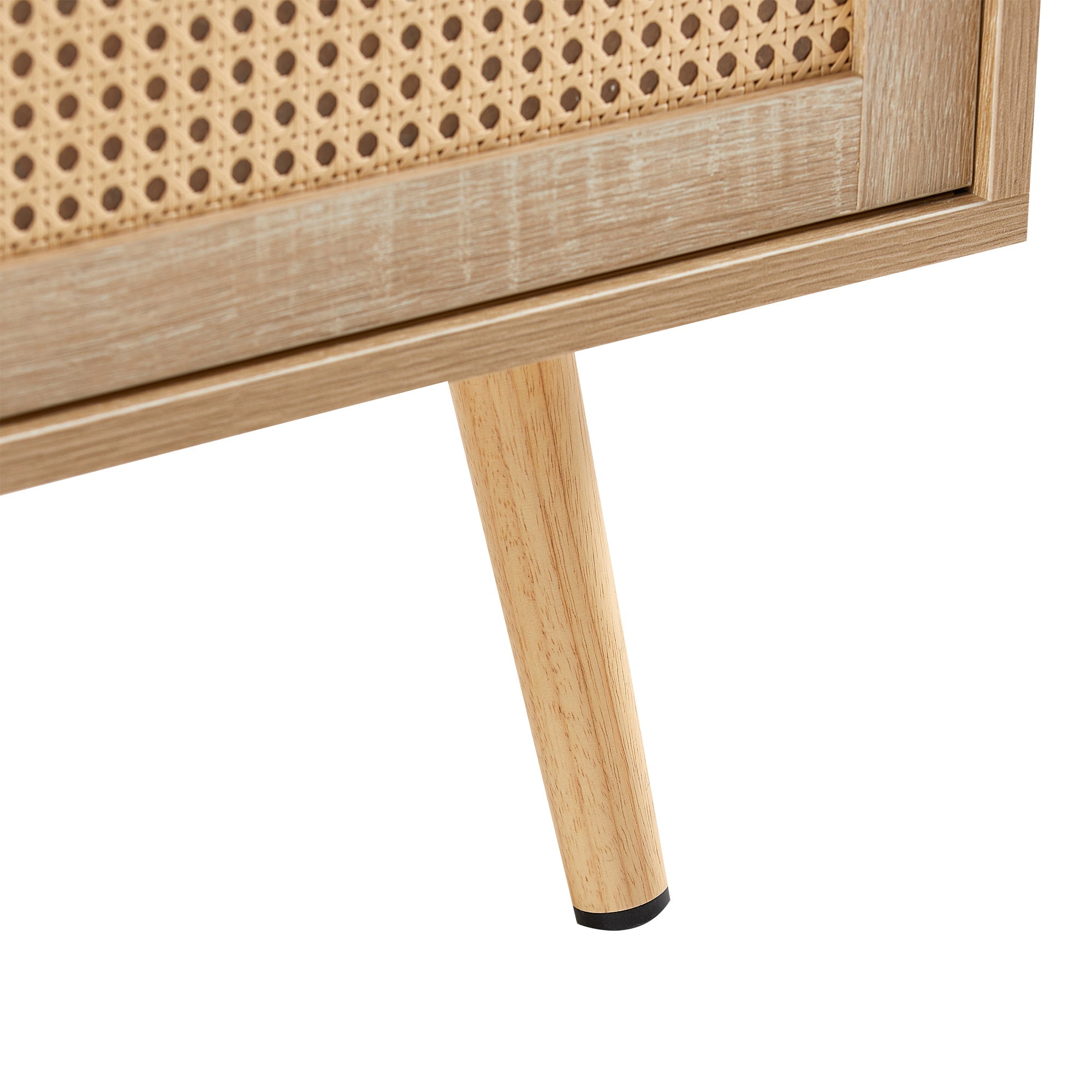41.34" Rattan Coffee table sliding door for storage solid wood legs Modern table for living room  natural