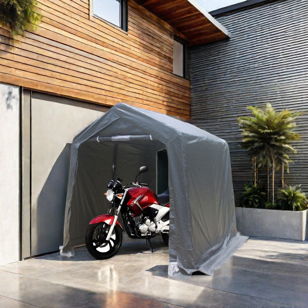 7x12 ft Outdoor Gazebo Portable Storage Shelter Shed with 2 Roll up Zipper Doors &amp; Vents Carport
