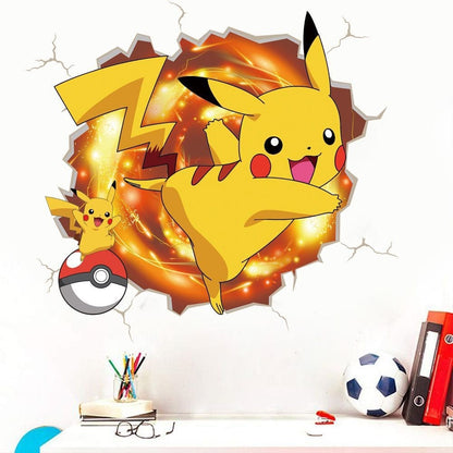 New 3D Pikachu Wall Sticker Pok é mon Wallpaper Self adhesive Cartoon Graffiti Anime Poster Children&