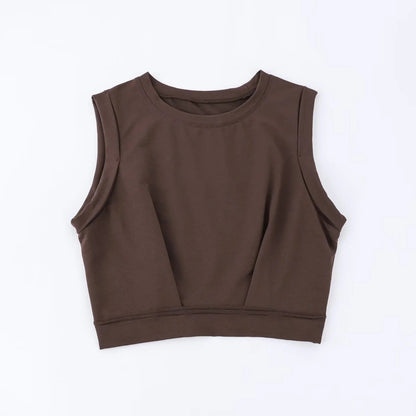 Short crop top with exposed navel and sleeveless loose fitting vest women&