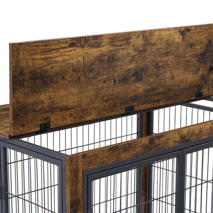 Furniture Style Dog Crate Side Table on Wheels with Double Doors and Lift Top. Rustic Brown, 31.50&
