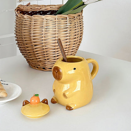 Fun 3D Capybara Mug Pair：3D capybara - designed mugs with handles &amp; lids. A wonderful gift choice for girls.