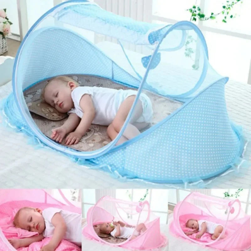 Folding mosquito net with sleeping pad pillow mosquito net bed three piece set music 0-3 year old children&