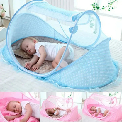 Folding mosquito net with sleeping pad pillow mosquito net bed three piece set music 0-3 year old children&