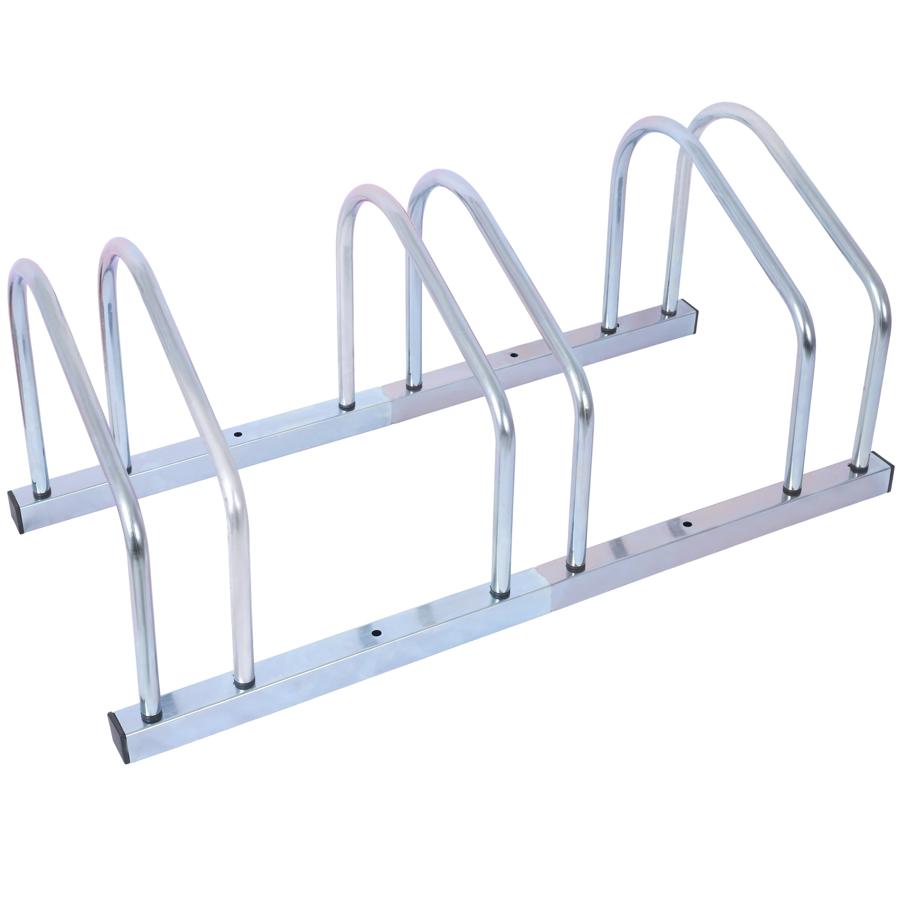 3 bicycle parking racks, 22-28 inch wheel supports, maximum tire width 2.15 inches, galvanized