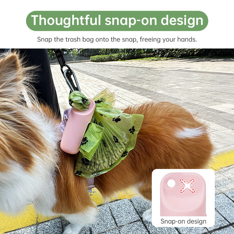 Silicone dog poop bag holder with dispenser, portable, hanging ring &amp; storage case