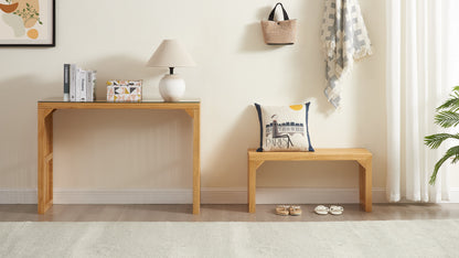 Dining Bench and Table, Pine Indoor Wood Bench for Entryway,Living Room,Kitchen and Bedroom Table (Nature, Long Bench &amp; Table)