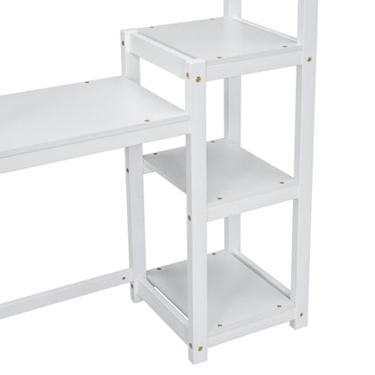 House-shaped Wooden writing Desk,Kids study Table,Bookshelf &amp; Toy Storage,White
