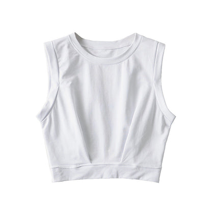 Short crop top with exposed navel and sleeveless loose fitting vest women&