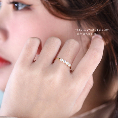 Retro imitation pearl ring women&